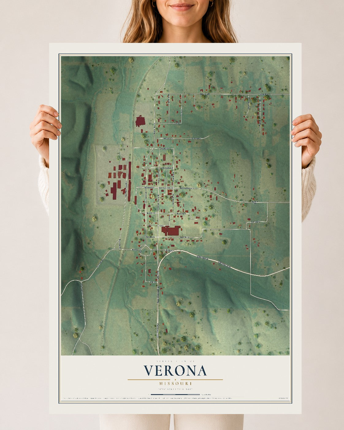 Map of Verona, Missouri, 24 x 36 inch unframed archival matte print