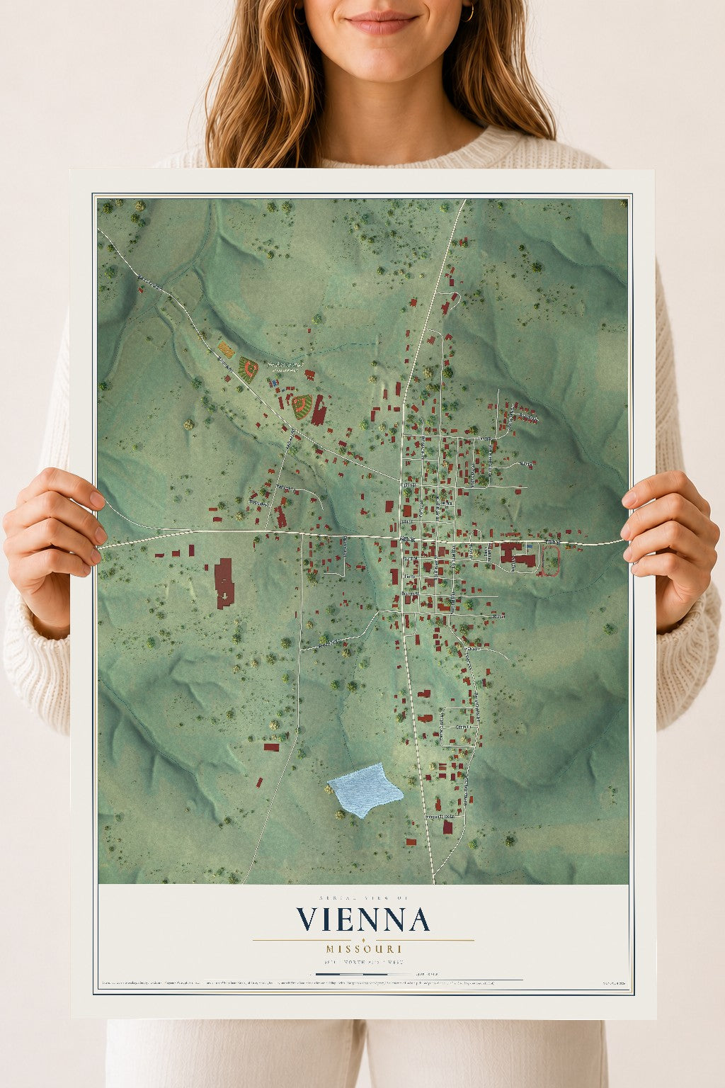 Map of Vienna, Missouri, 18 x 24 inch unframed archival matte print