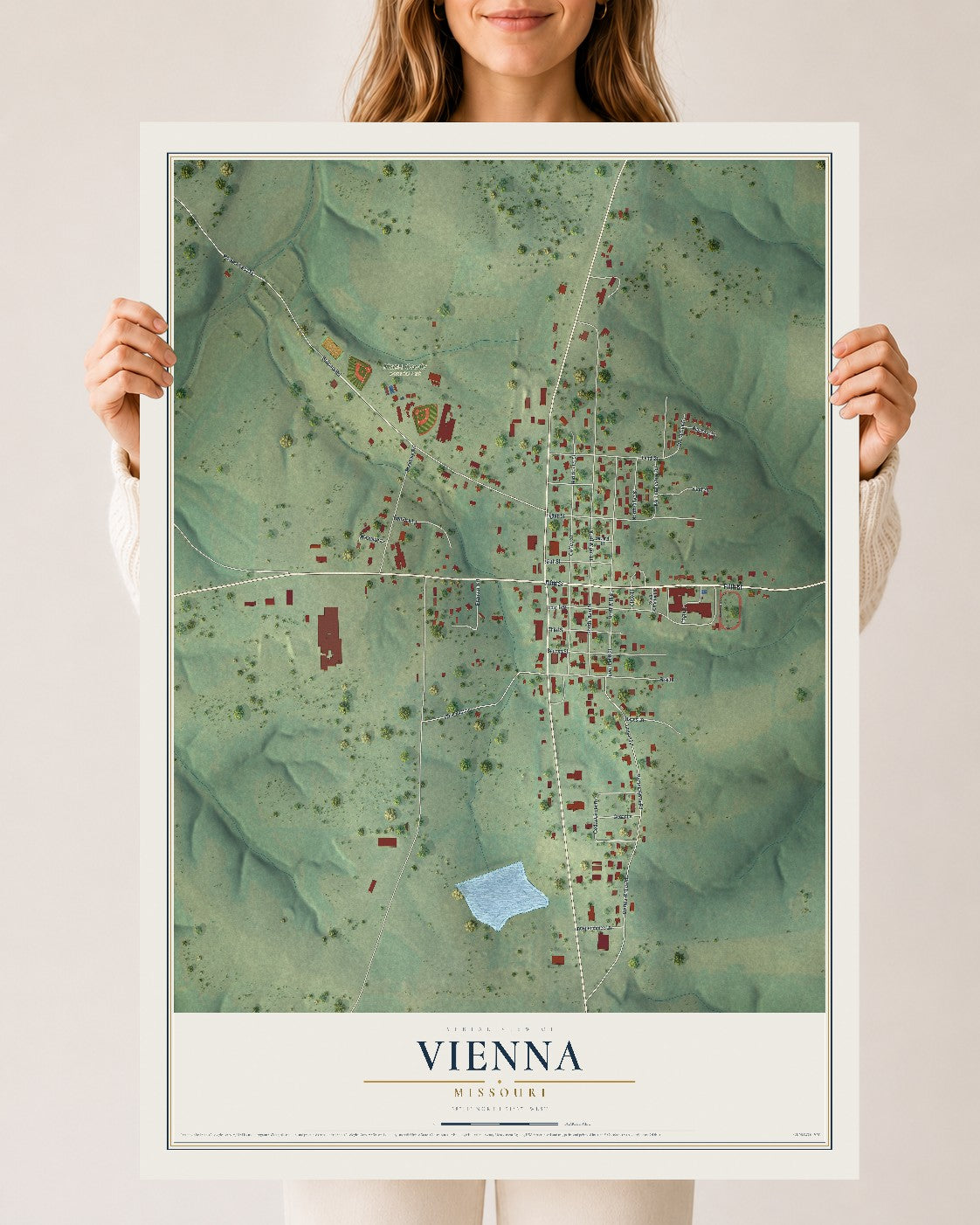 Map of Vienna, Missouri, 24 x 36 inch unframed archival matte print