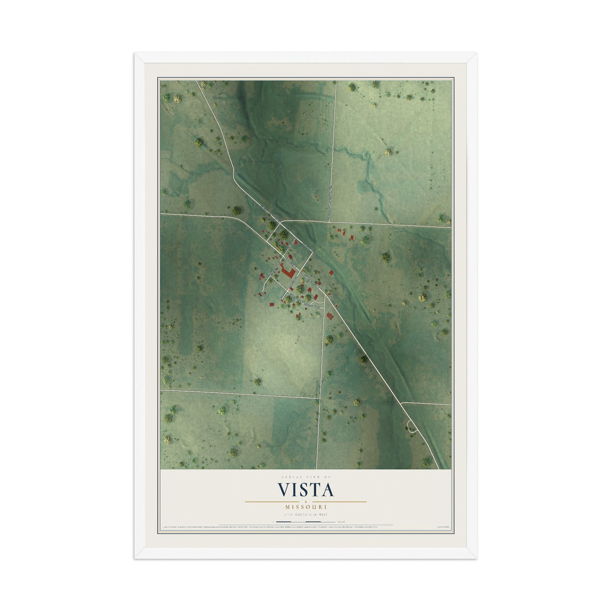 Map of Vista, Missouri, 12 x 18 inch print in a white wood frame