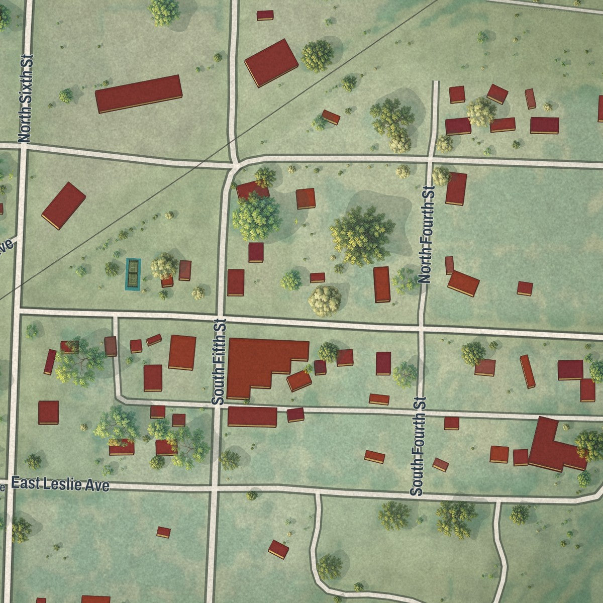 Close-up of the map of Walker, Missouri print showing street and building detail