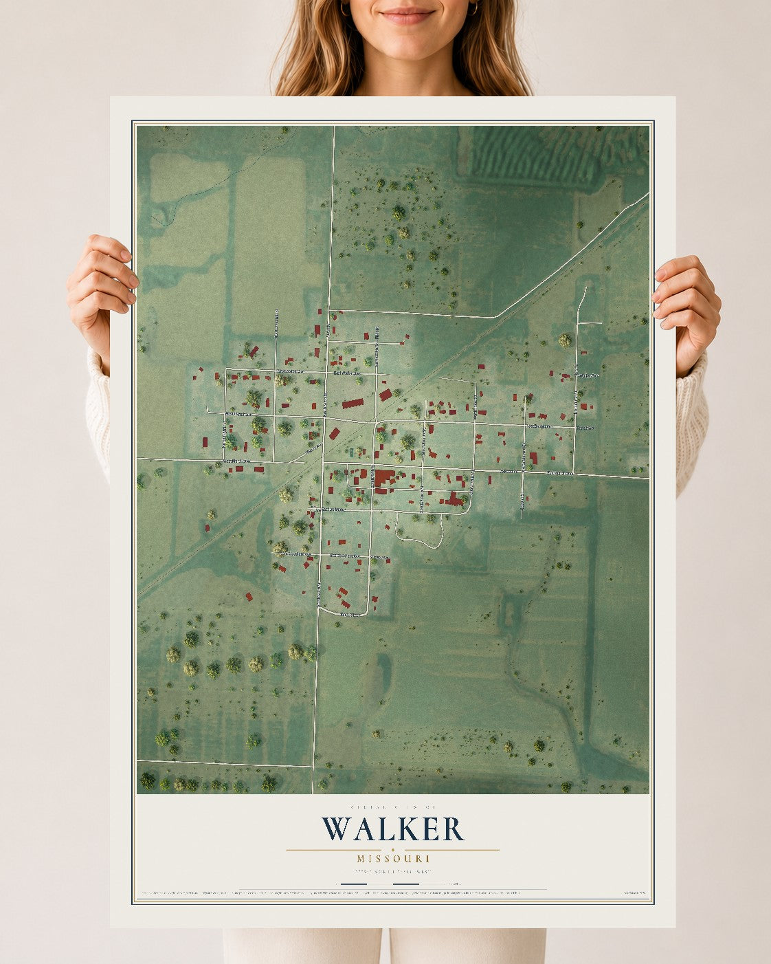 Map of Walker, Missouri, 24 x 36 inch unframed archival matte print