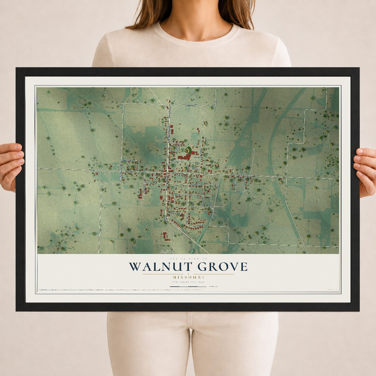 Map of Walnut Grove, Missouri, 18 x 24 inch print in a black wood frame