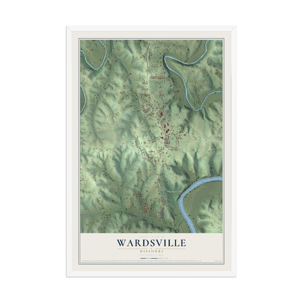 Map of Wardsville, Missouri, 12 x 18 inch print in a white wood frame