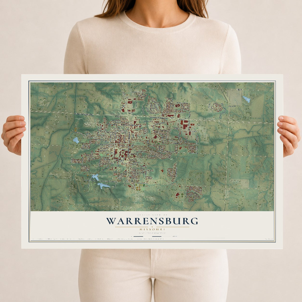 Map of Warrensburg, Missouri, 12 x 18 inch unframed archival matte print