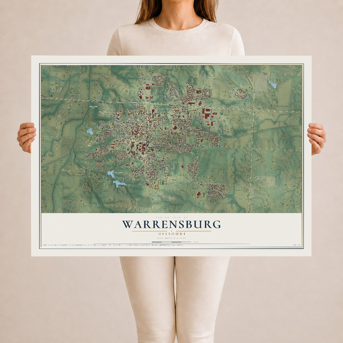 Map of Warrensburg, Missouri, 24 x 36 inch unframed archival matte print