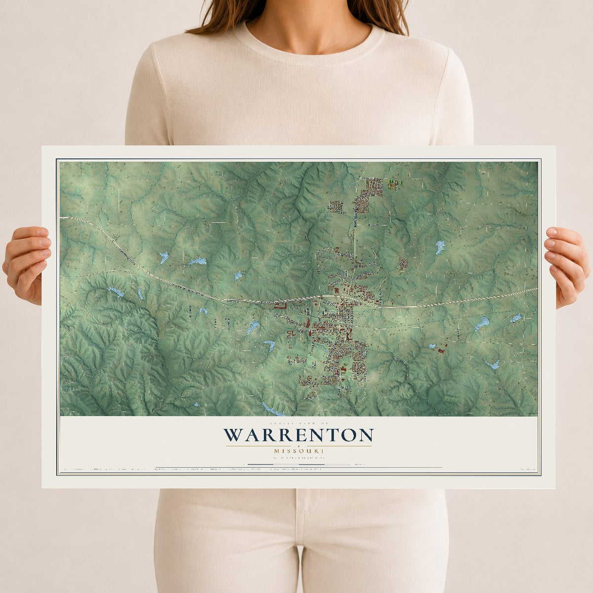 Map of Warrenton, Missouri, 12 x 18 inch unframed archival matte print
