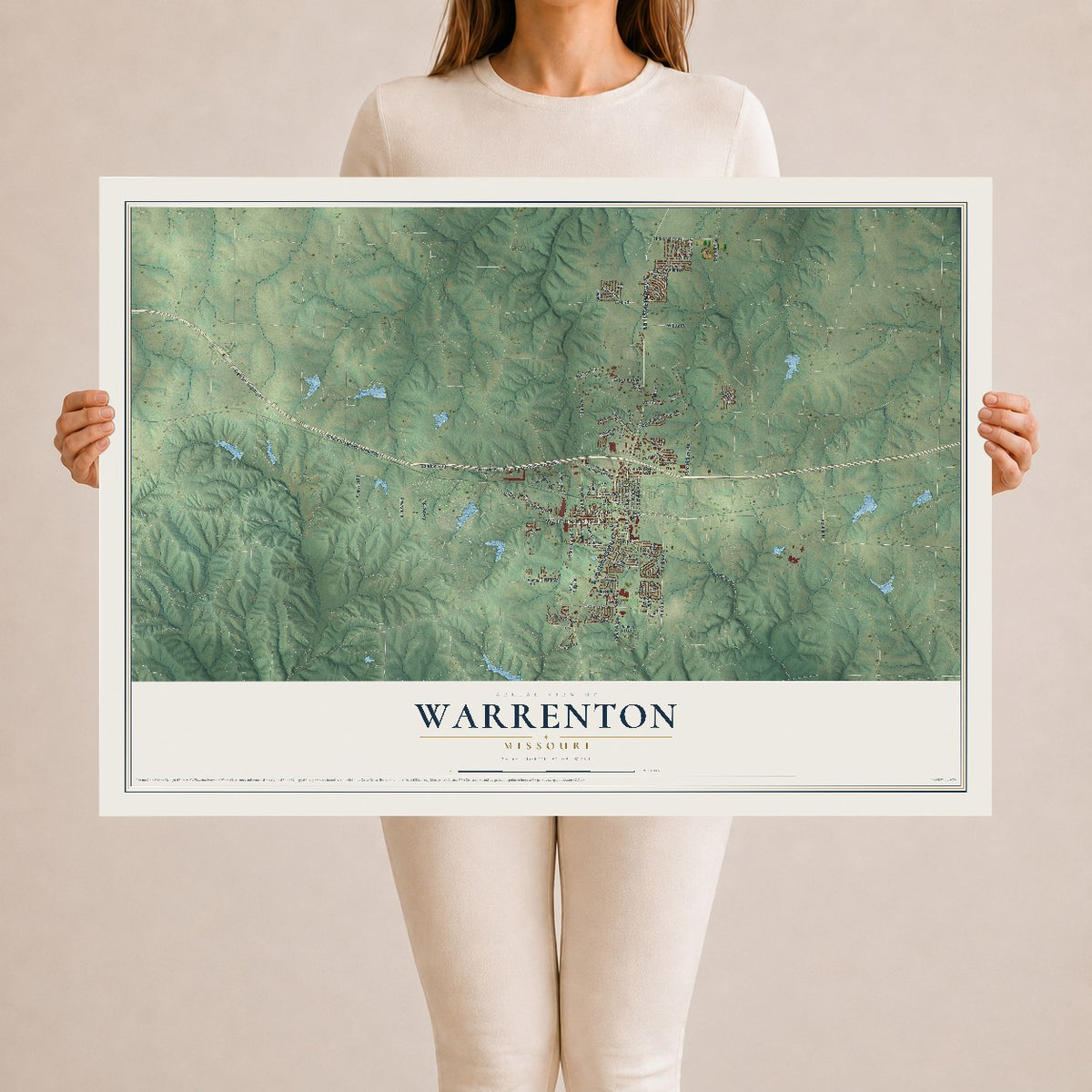 Map of Warrenton, Missouri, 24 x 36 inch unframed archival matte print