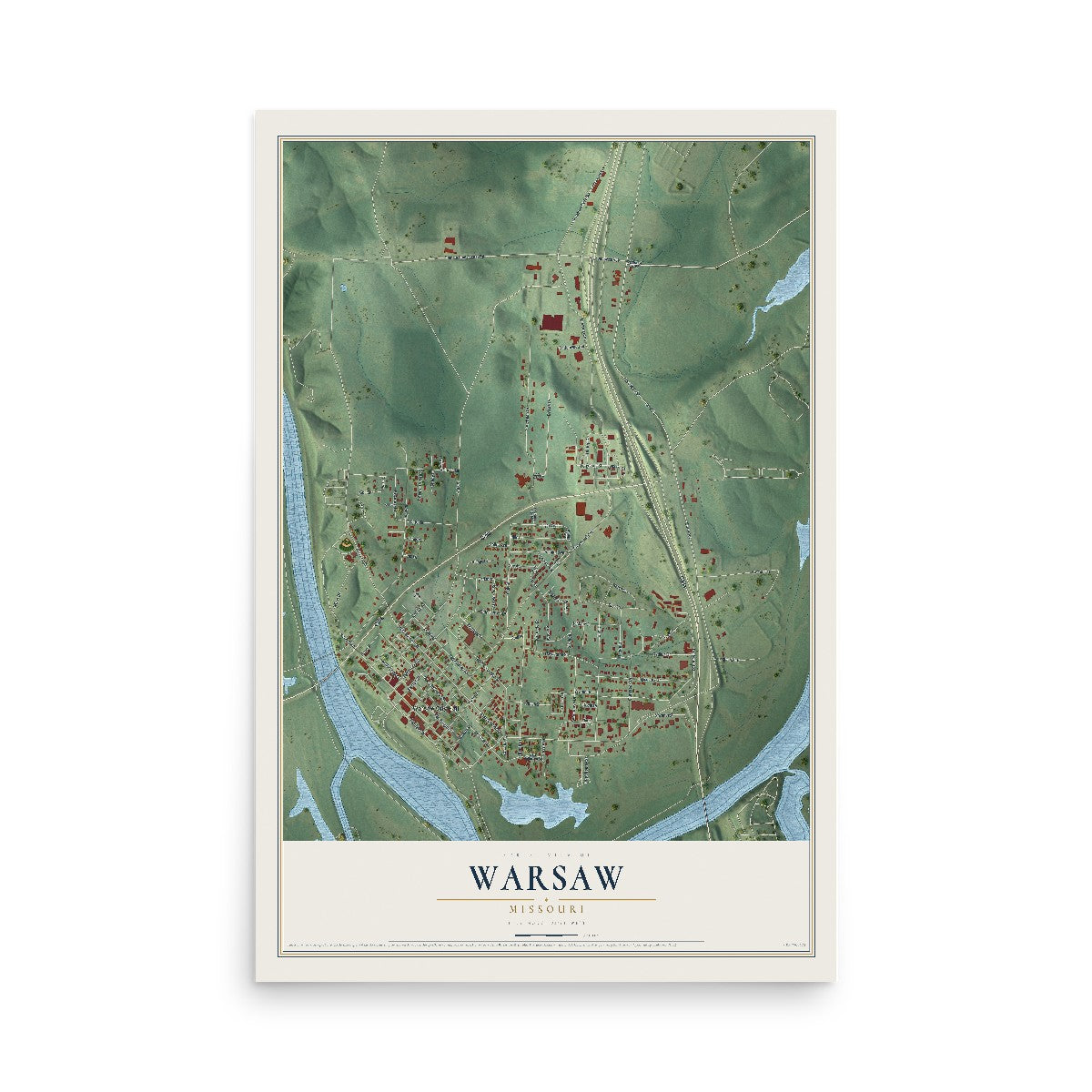 Map of Warsaw, Missouri, 12 x 18 inch unframed archival matte print