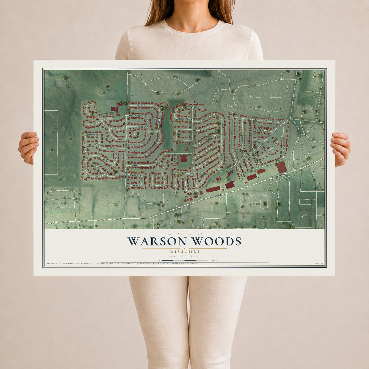 Map of Warson Woods, Missouri, 24 x 36 inch unframed archival matte print
