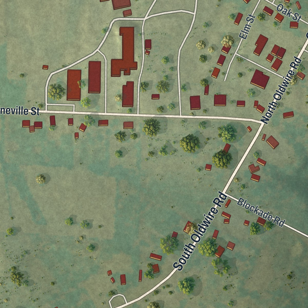 Second close-up of the map of Washburn, Missouri print showing more streets and buildings