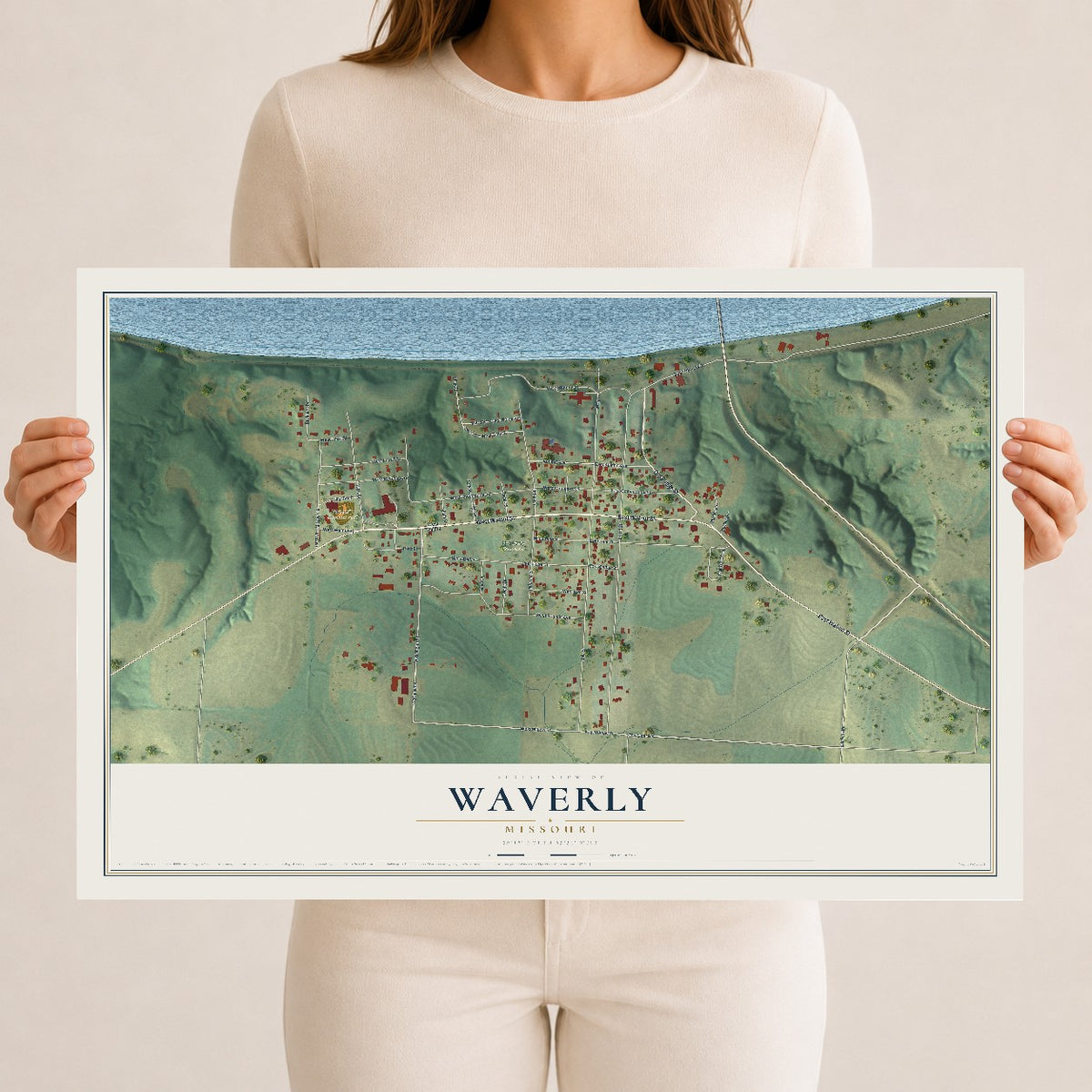 Map of Waverly, Missouri, 12 x 18 inch unframed archival matte print