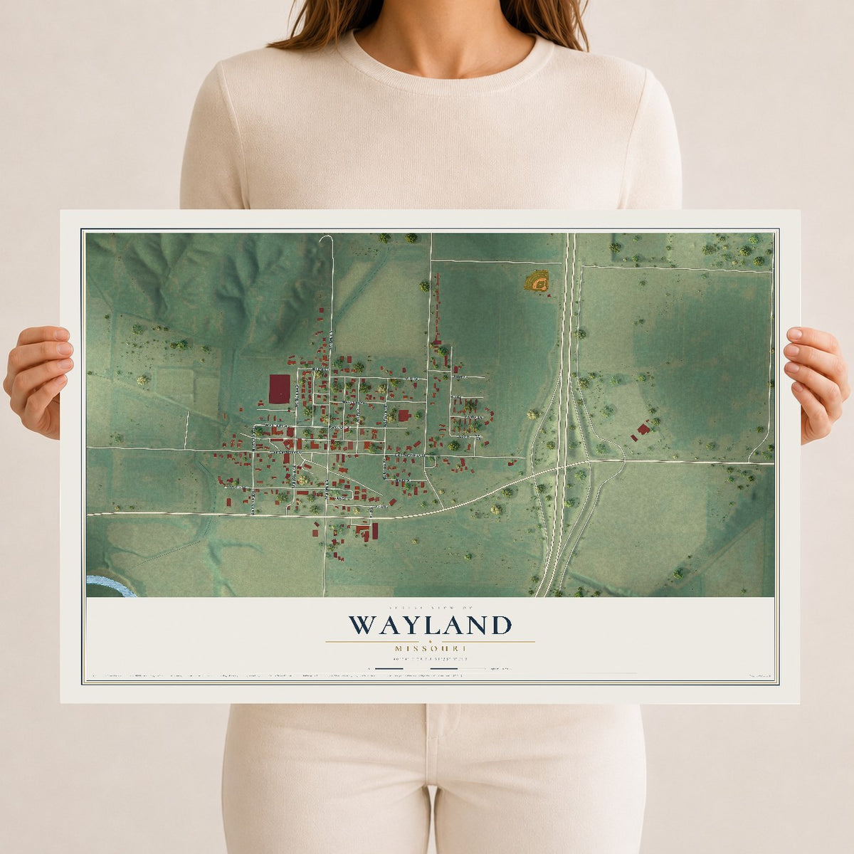 Map of Wayland, Missouri, 12 x 18 inch unframed archival matte print