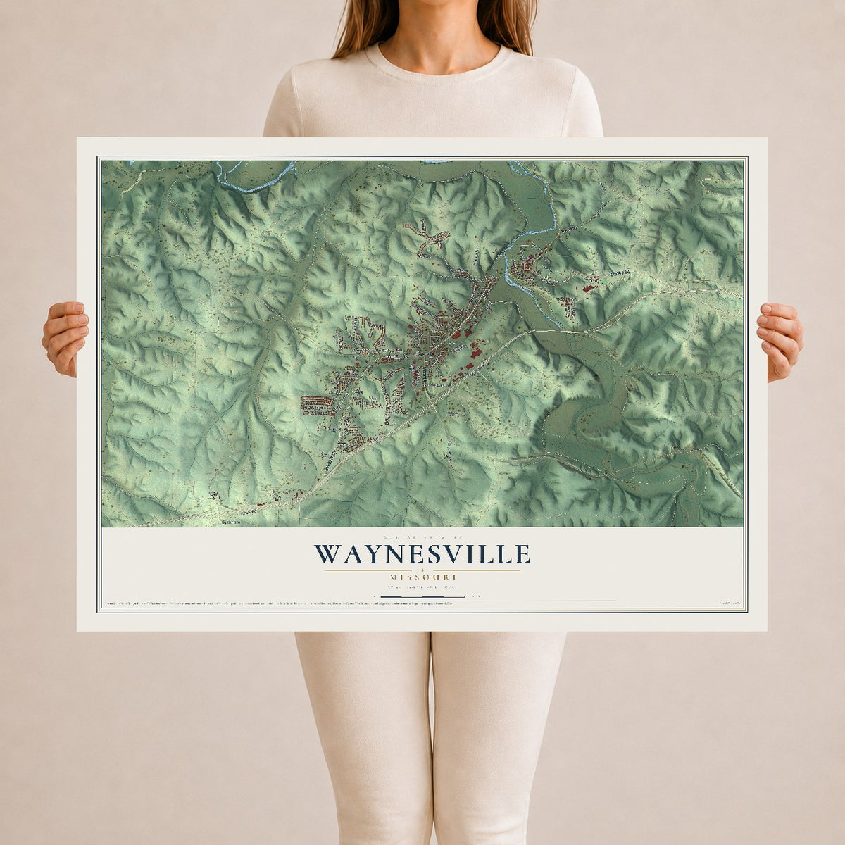 Map of Waynesville, Missouri, 24 x 36 inch unframed archival matte print