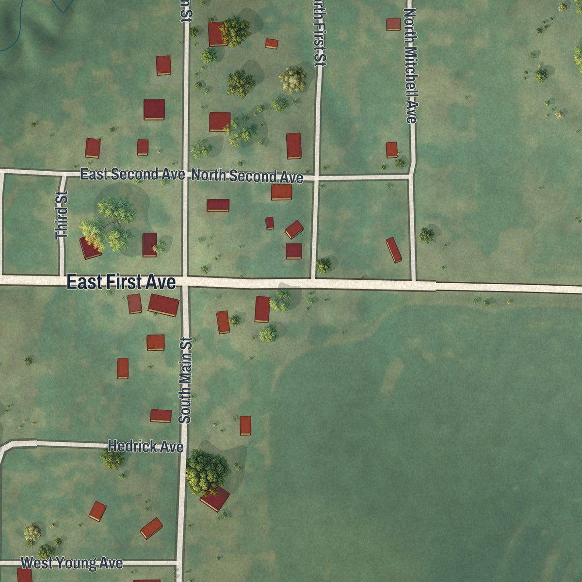 Close-up of the map of Weatherby, Missouri print showing street and building detail