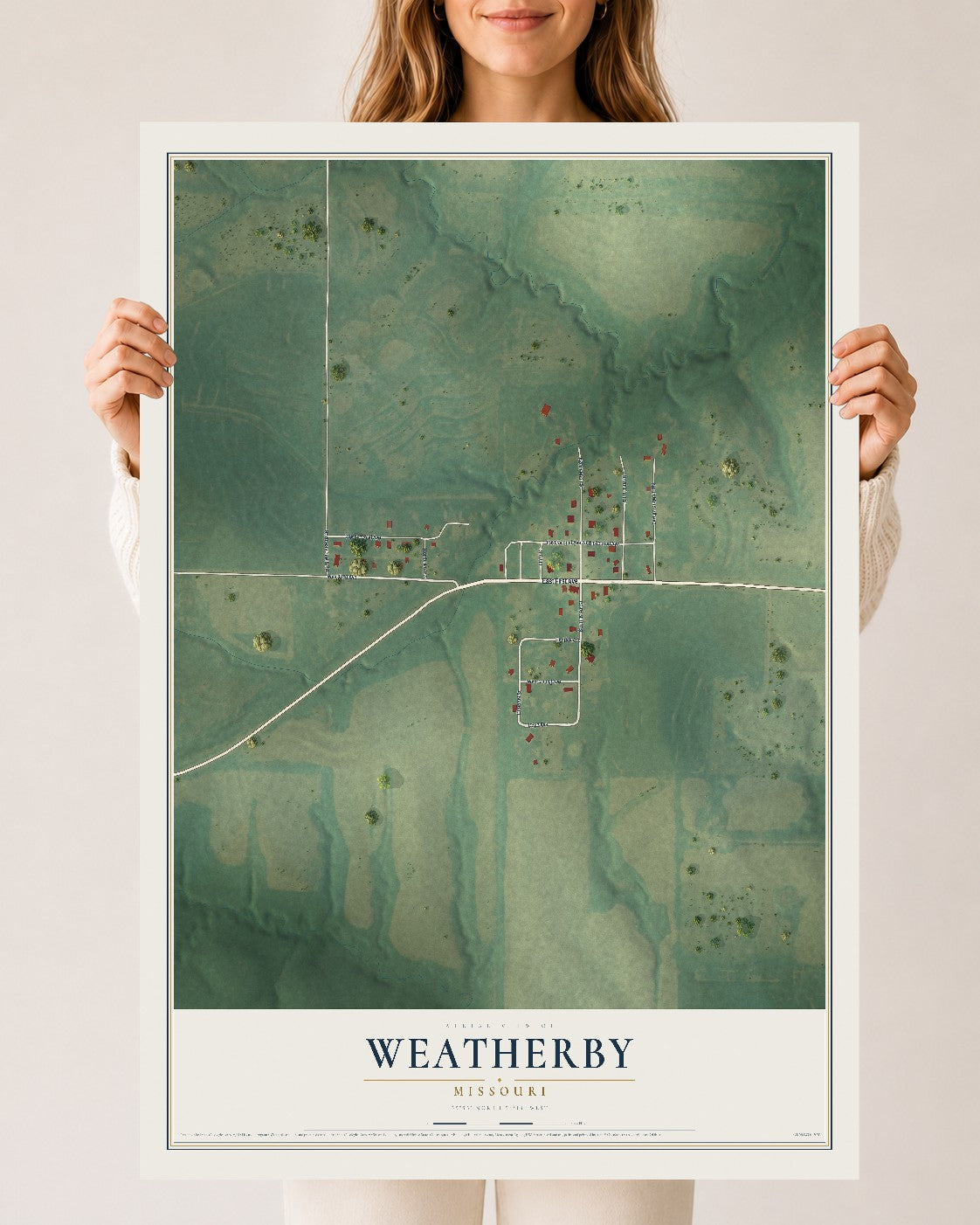 Map of Weatherby, Missouri, 24 x 36 inch unframed archival matte print
