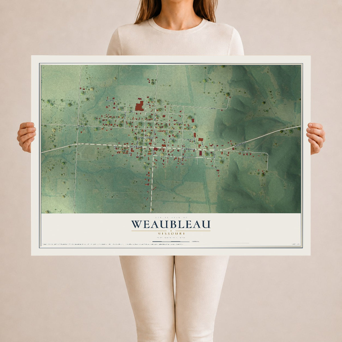 Map of Weaubleau, Missouri, 24 x 36 inch unframed archival matte print