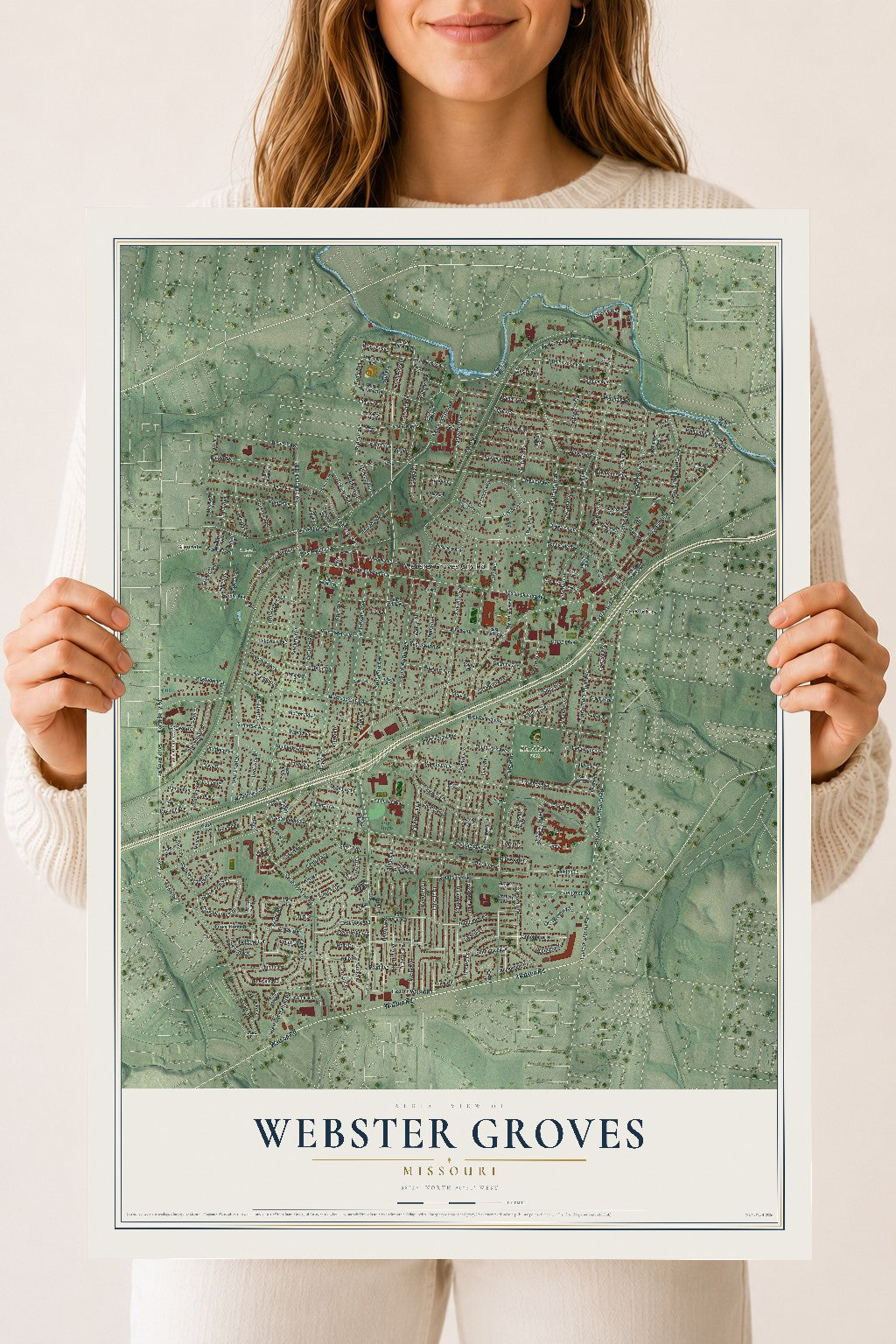 Map of Webster Groves, Missouri, 18 x 24 inch unframed archival matte print