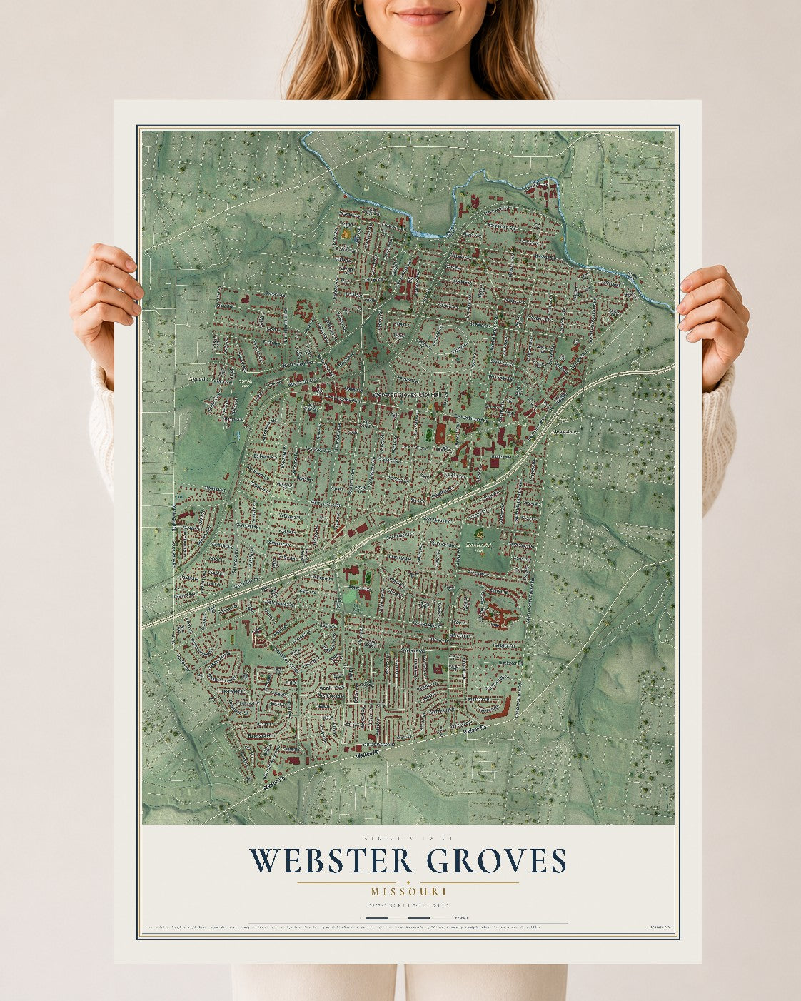 Map of Webster Groves, Missouri, 24 x 36 inch unframed archival matte print