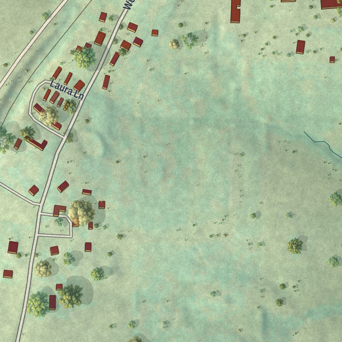 Close-up of the map of Weingarten, Missouri print showing street and building detail