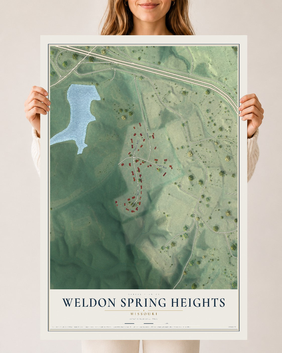Map of Weldon Spring Heights, Missouri, 24 x 36 inch unframed archival matte print