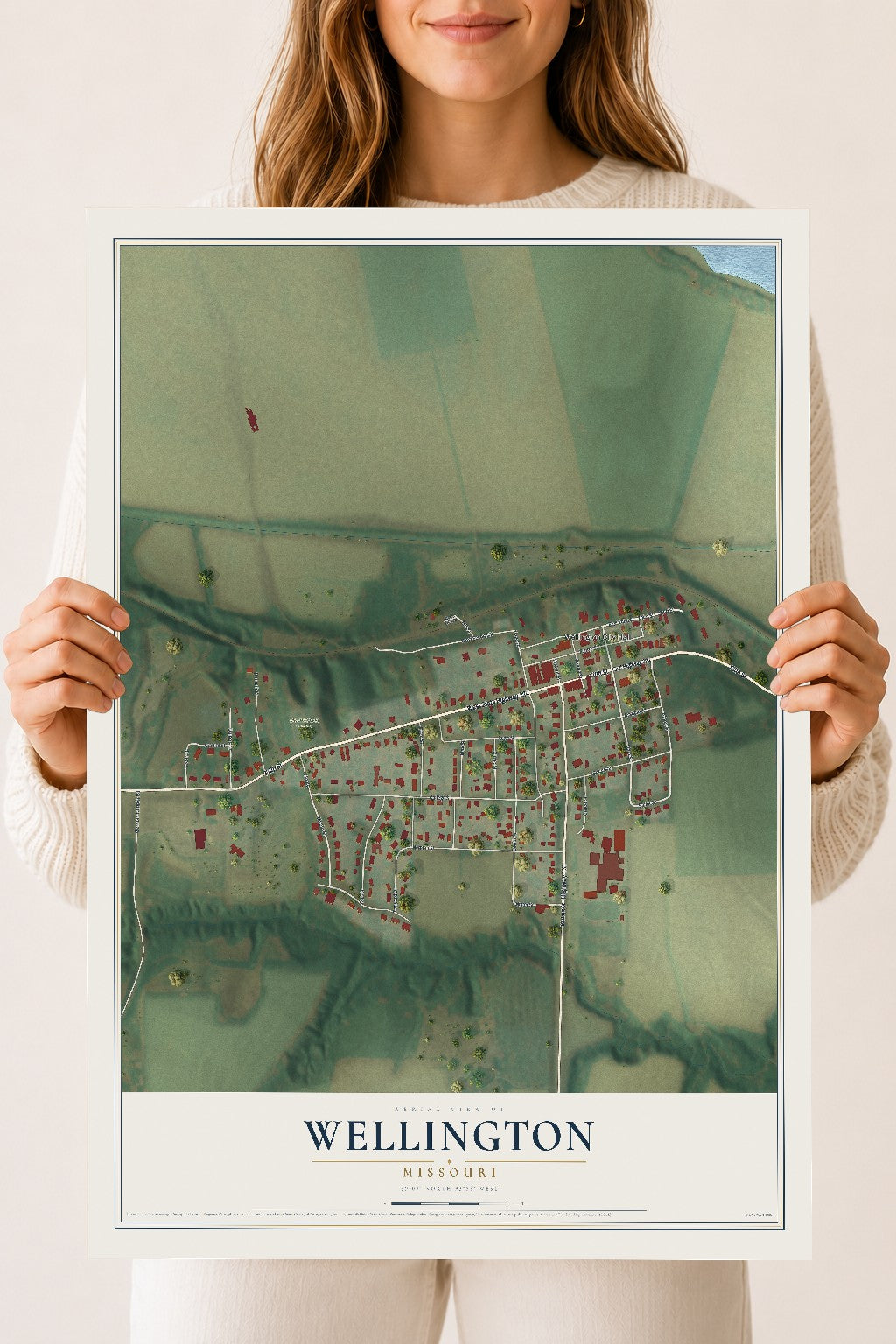 Map of Wellington, Missouri, 18 x 24 inch unframed archival matte print