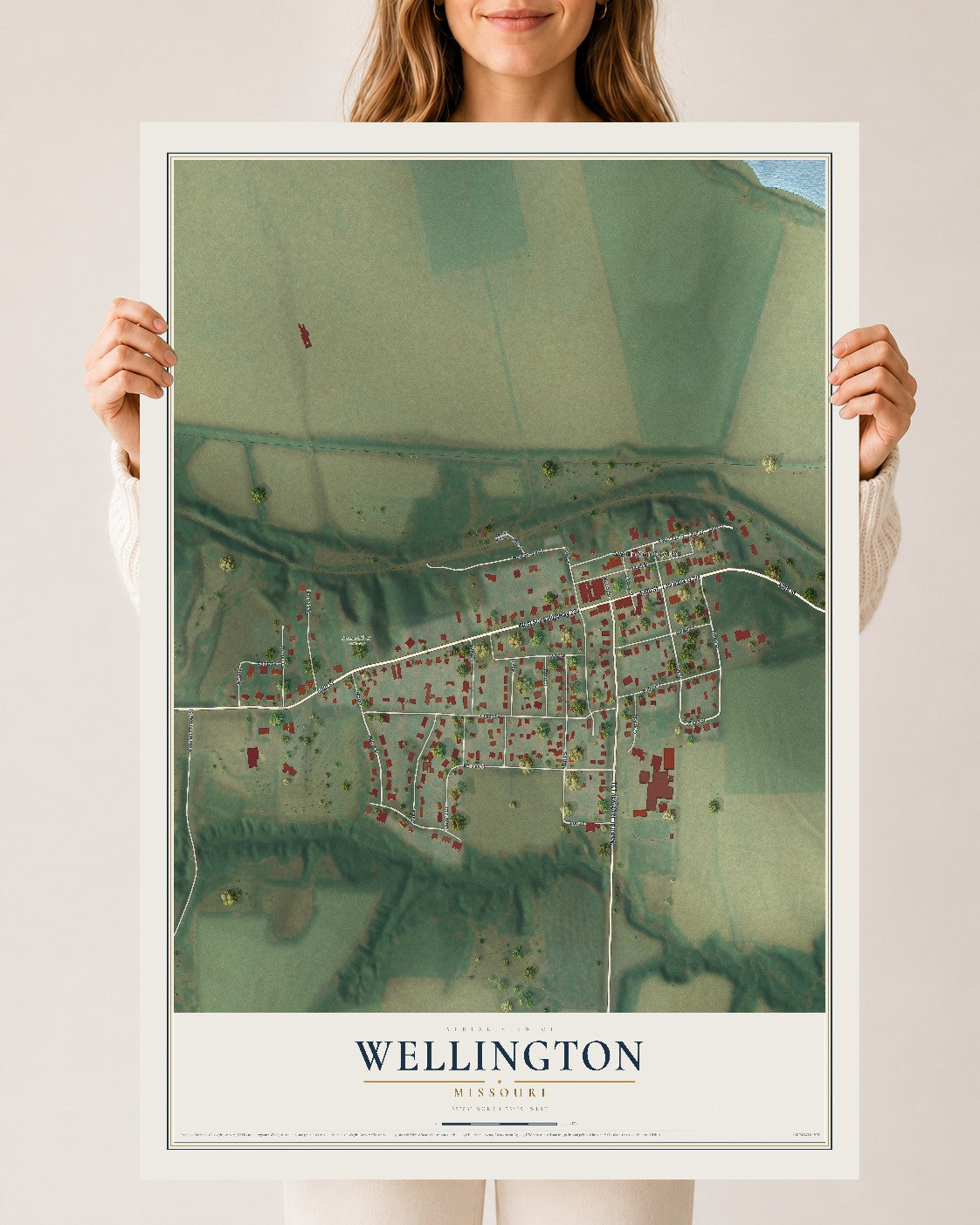 Map of Wellington, Missouri, 24 x 36 inch unframed archival matte print