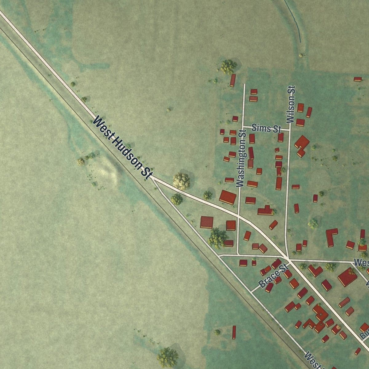 Second close-up of the map of Wellsville, Missouri print showing more streets and buildings
