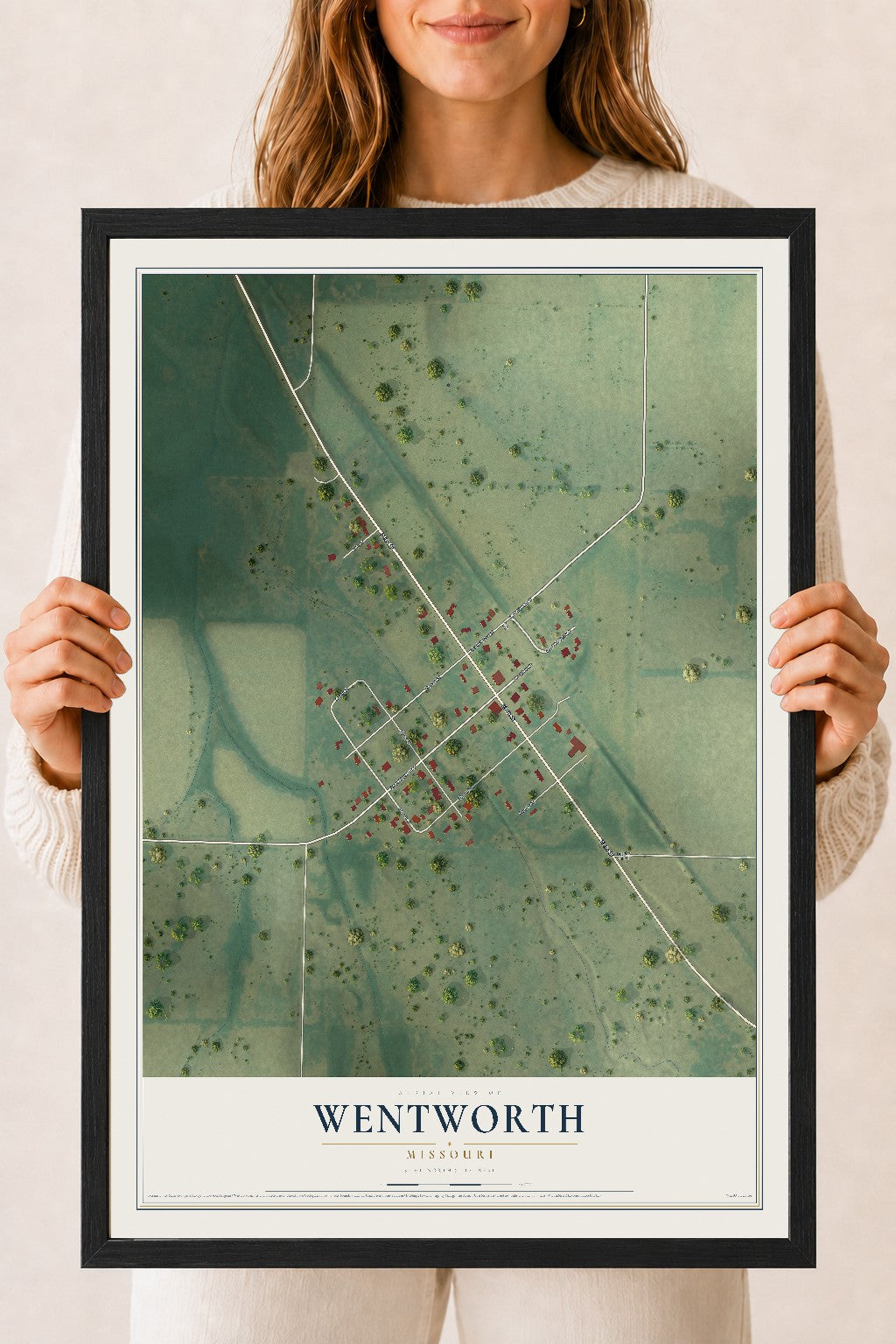 Map of Wentworth, Missouri, 18 x 24 inch print in a black wood frame