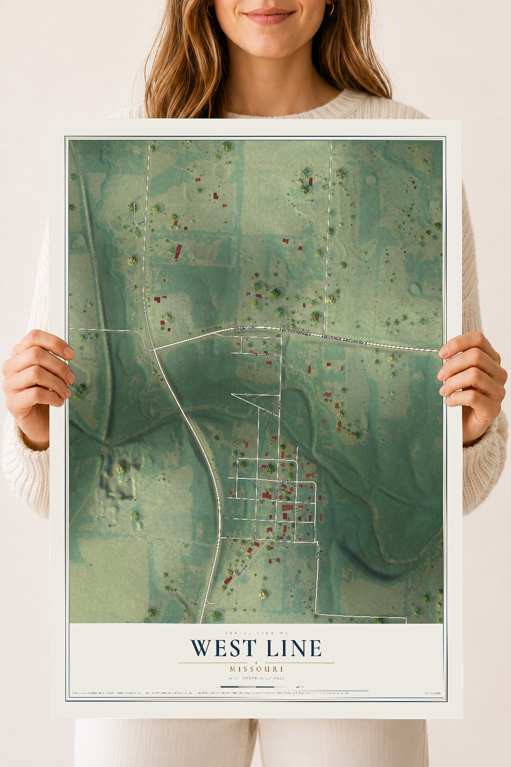 Map of West Line, Missouri, 18 x 24 inch unframed archival matte print