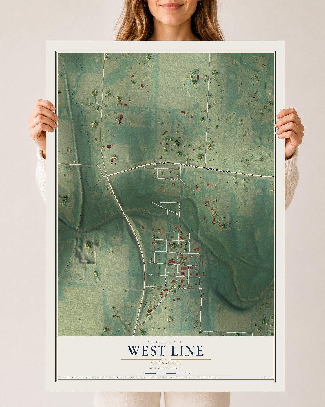 Map of West Line, Missouri, 24 x 36 inch unframed archival matte print