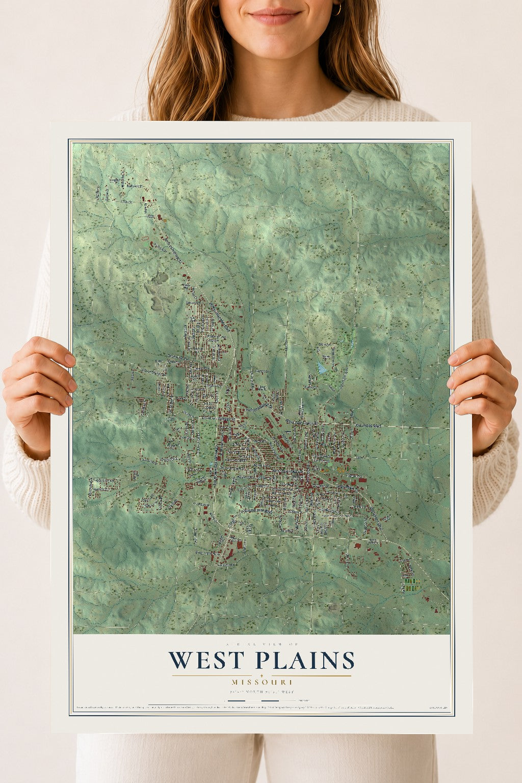Map of West Plains, Missouri, 18 x 24 inch unframed archival matte print