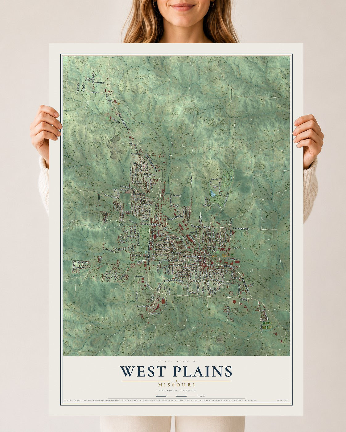 Map of West Plains, Missouri, 24 x 36 inch unframed archival matte print
