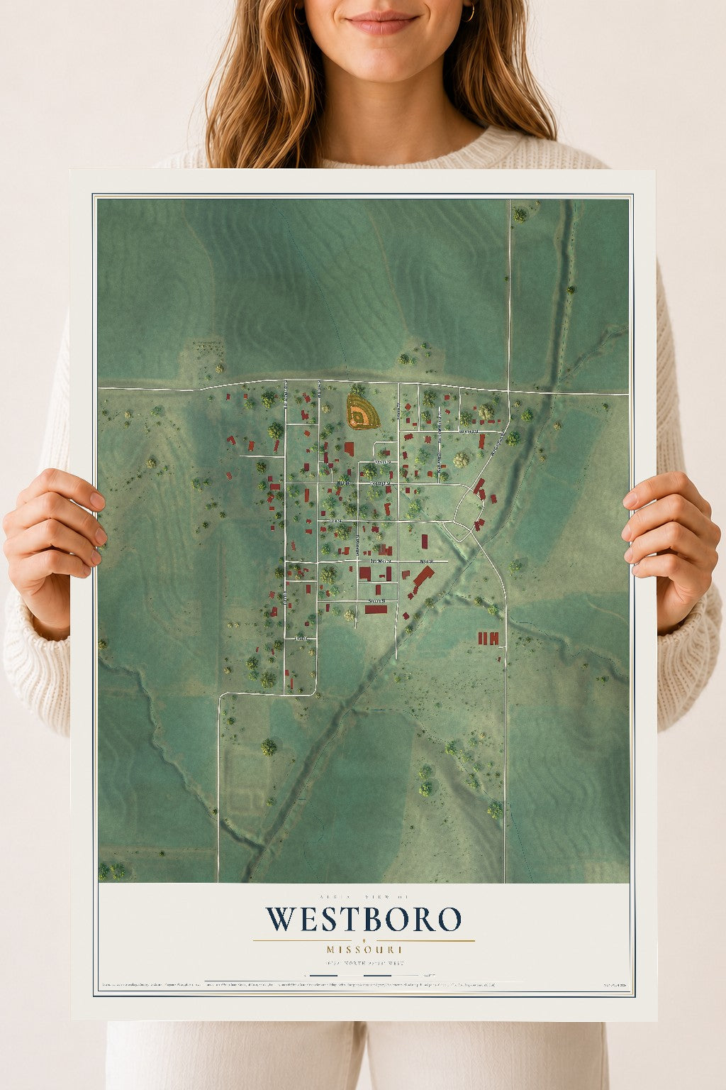 Map of Westboro, Missouri, 18 x 24 inch unframed archival matte print