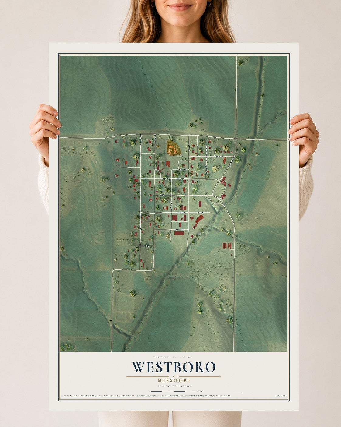 Map of Westboro, Missouri, 24 x 36 inch unframed archival matte print