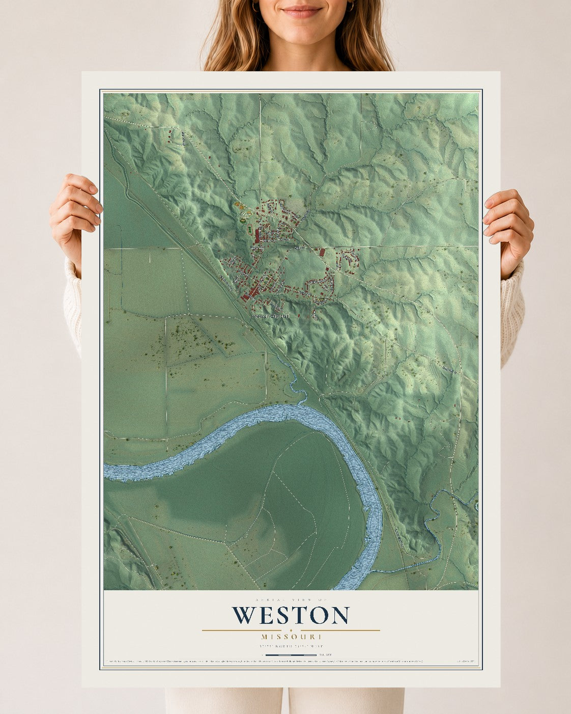 Map of Weston, Missouri, 24 x 36 inch unframed archival matte print