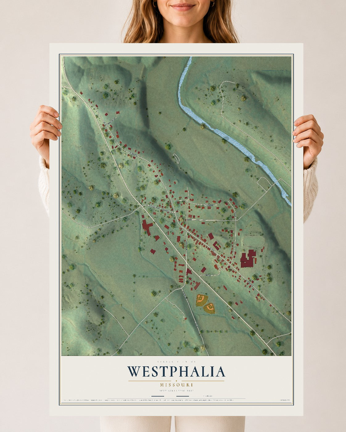 Map of Westphalia, Missouri, 24 x 36 inch unframed archival matte print