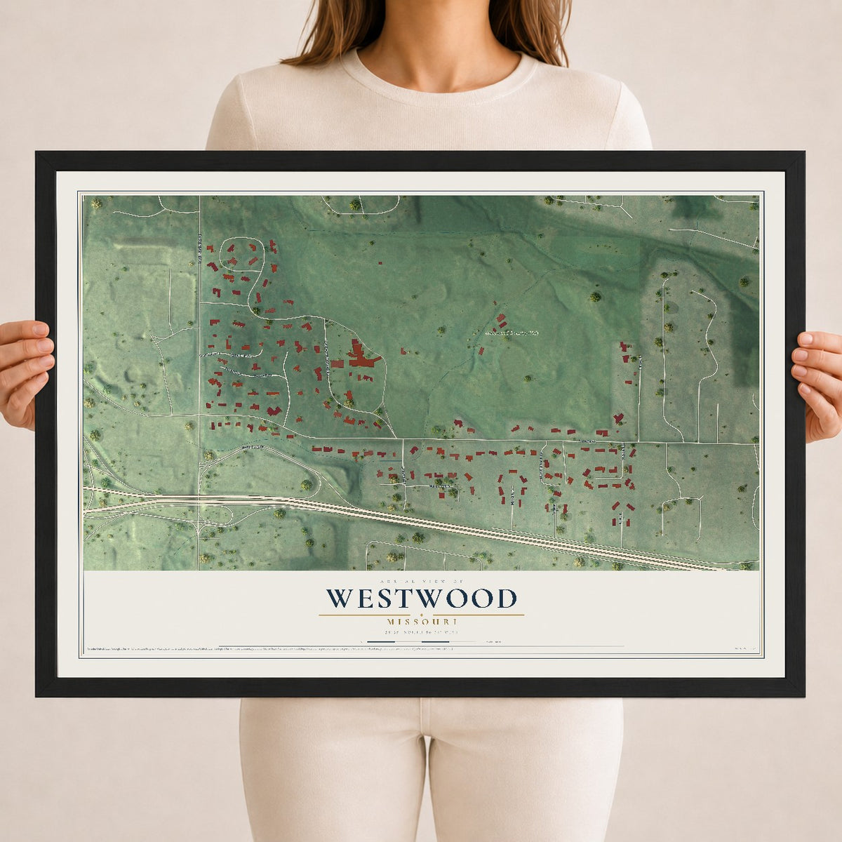Map of Westwood, Missouri, 18 x 24 inch print in a black wood frame