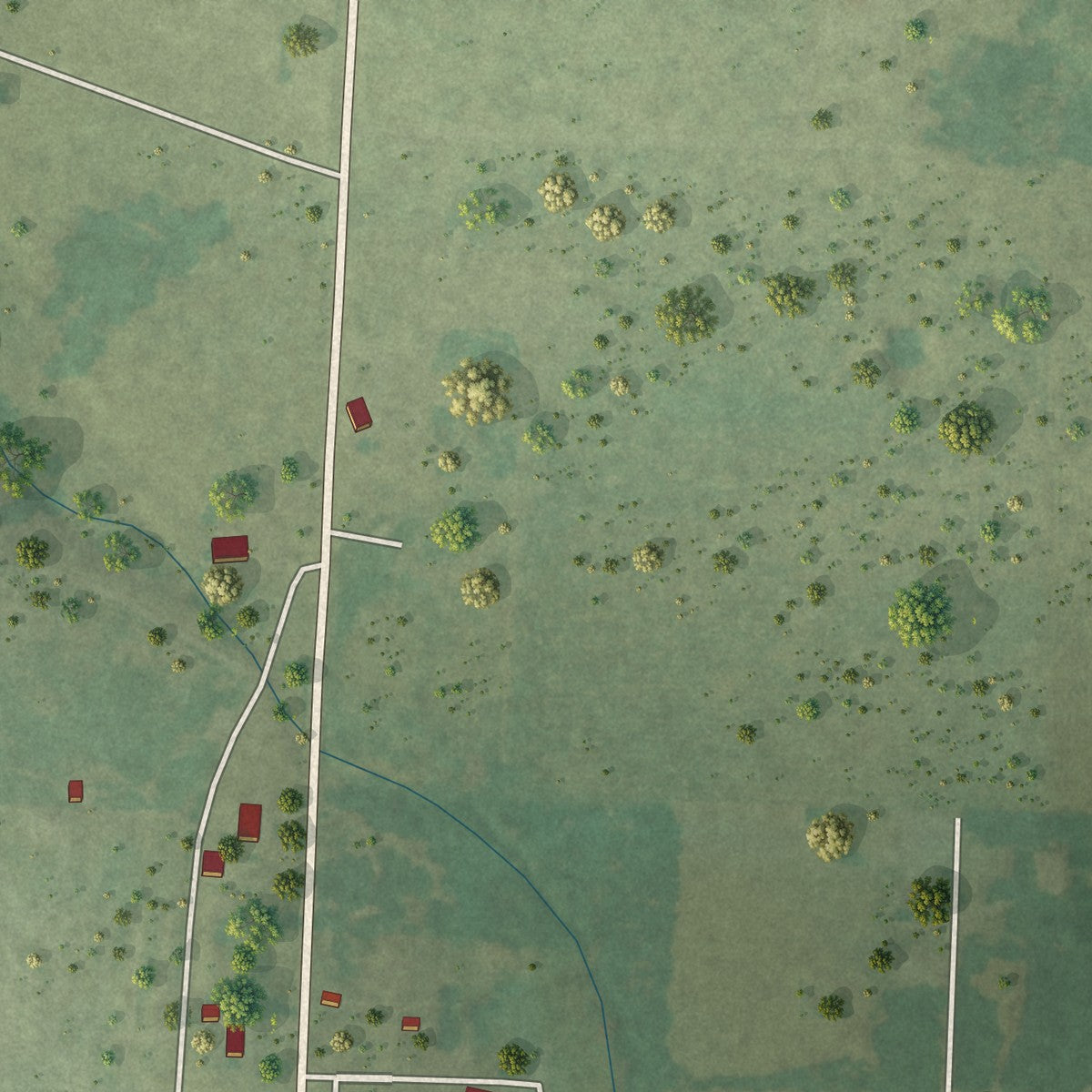 Second close-up of the map of Wheatland, Missouri print showing more streets and buildings