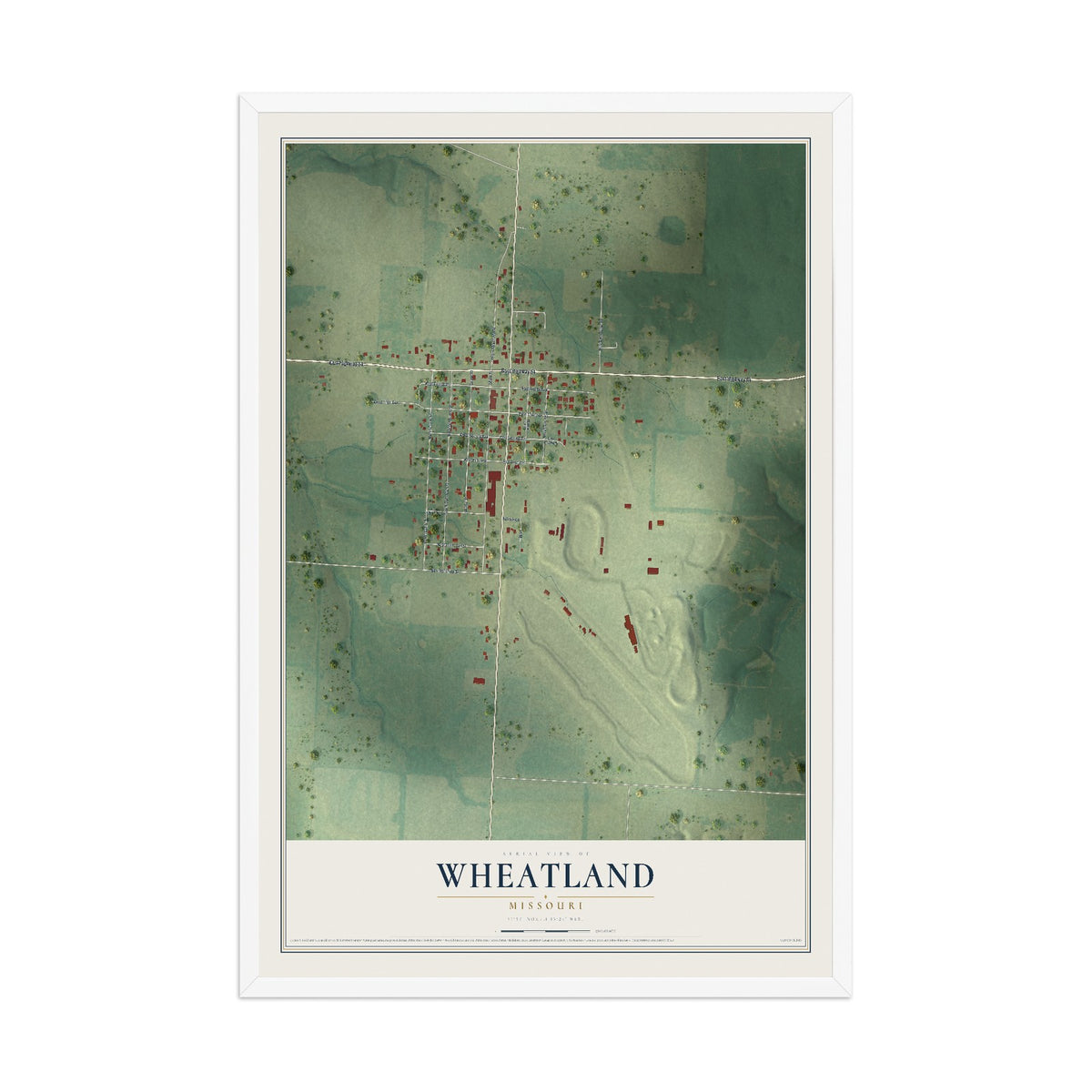 Map of Wheatland, Missouri, 12 x 18 inch print in a white wood frame