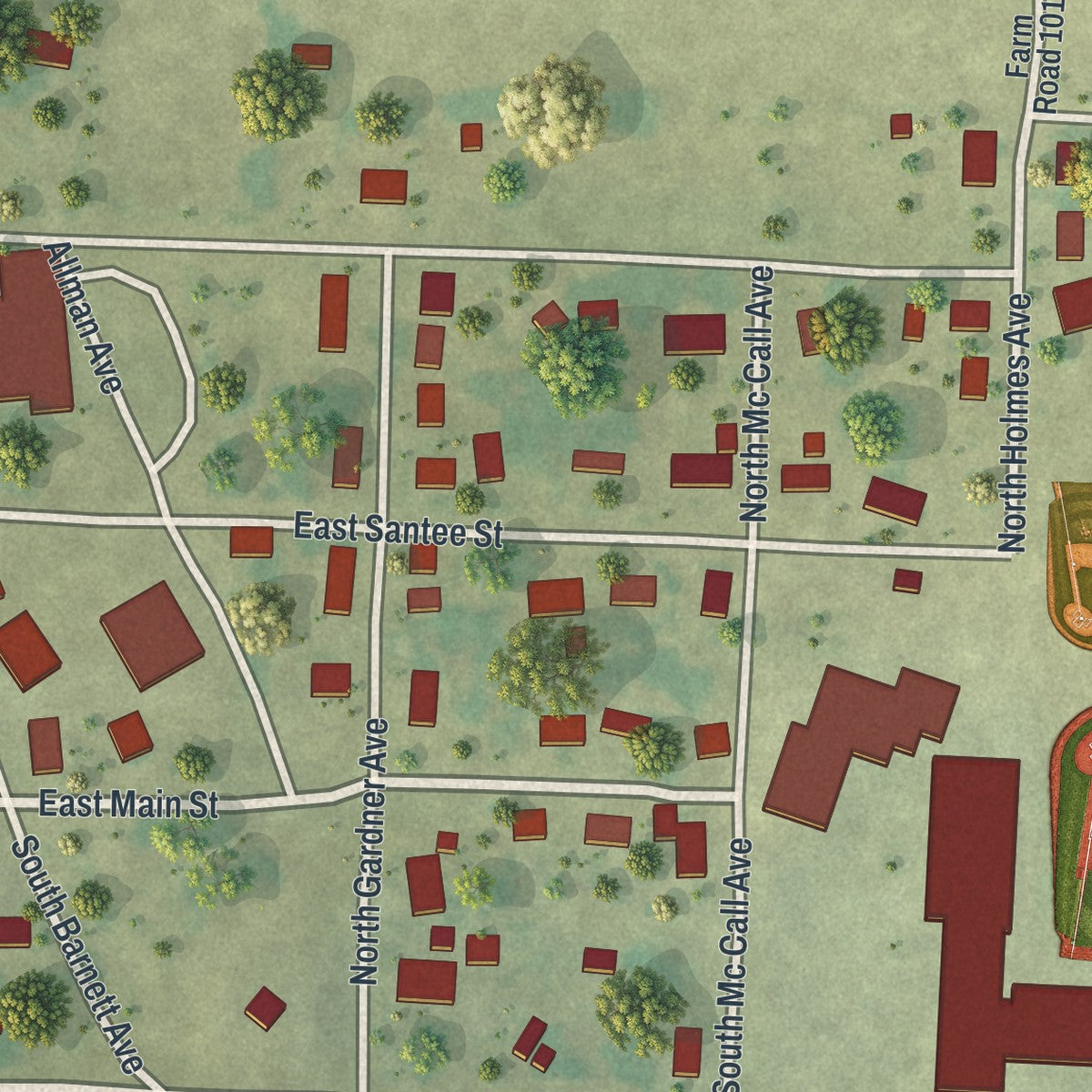 Second close-up of the map of Wheaton, Missouri print showing more streets and buildings