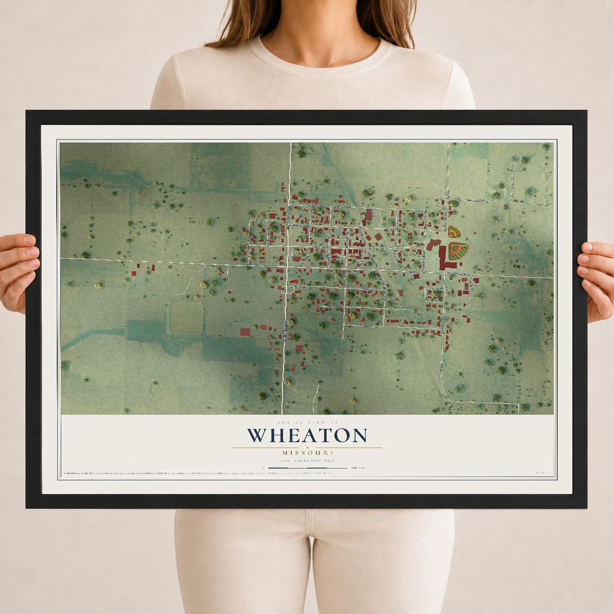 Map of Wheaton, Missouri, 18 x 24 inch print in a black wood frame