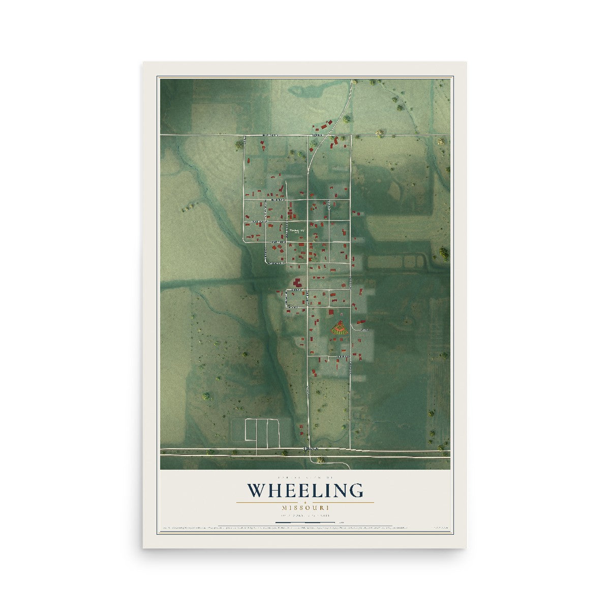 Map of Wheeling, Missouri, 12 x 18 inch unframed archival matte print