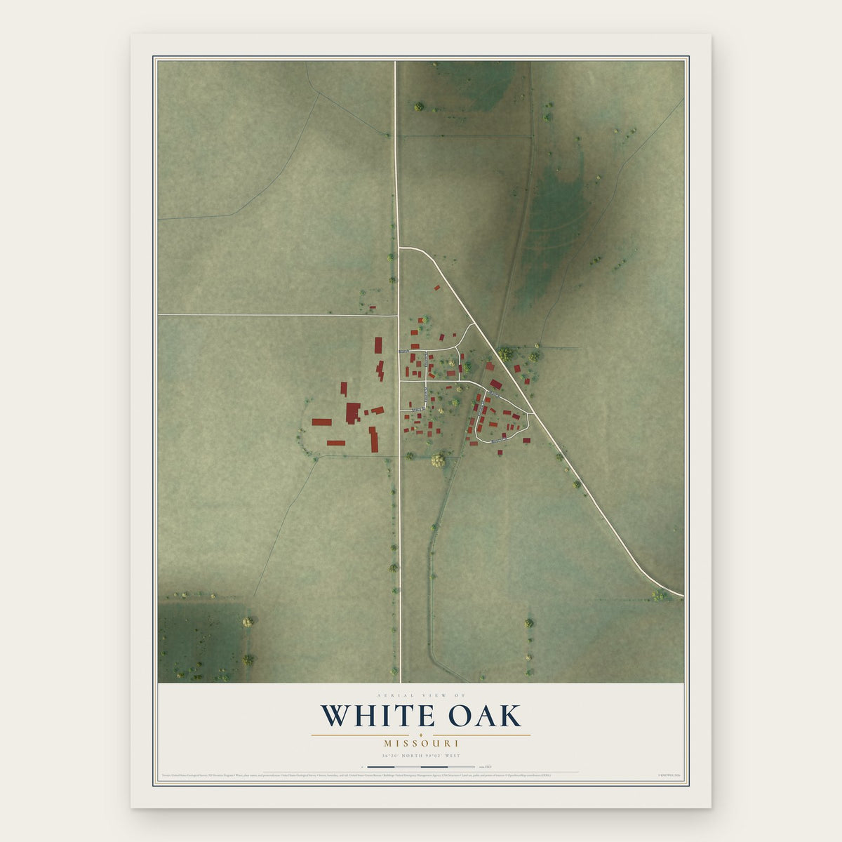 White Oak, Missouri map print, the full design
