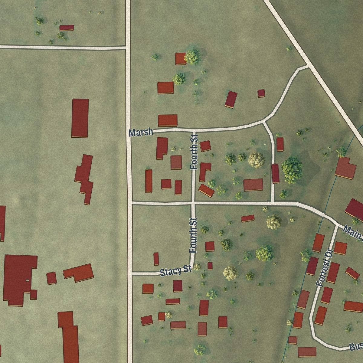 Close-up of the map of White Oak, Missouri print showing street and building detail