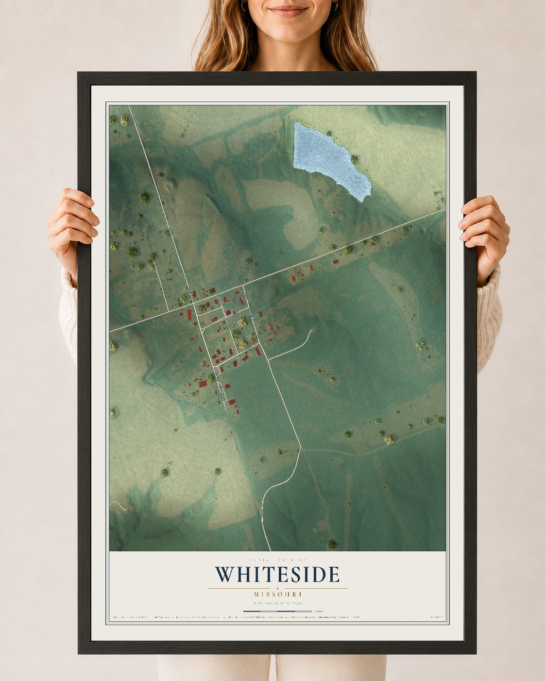 Map of Whiteside, Missouri, 24 x 36 inch print in a black wood frame