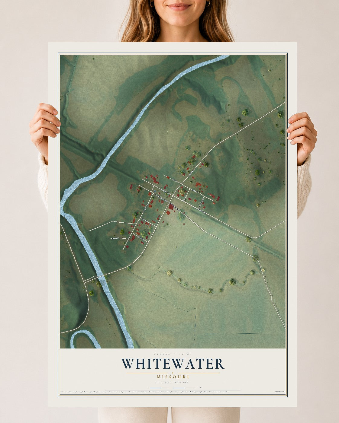 Map of Whitewater, Missouri, 24 x 36 inch unframed archival matte print