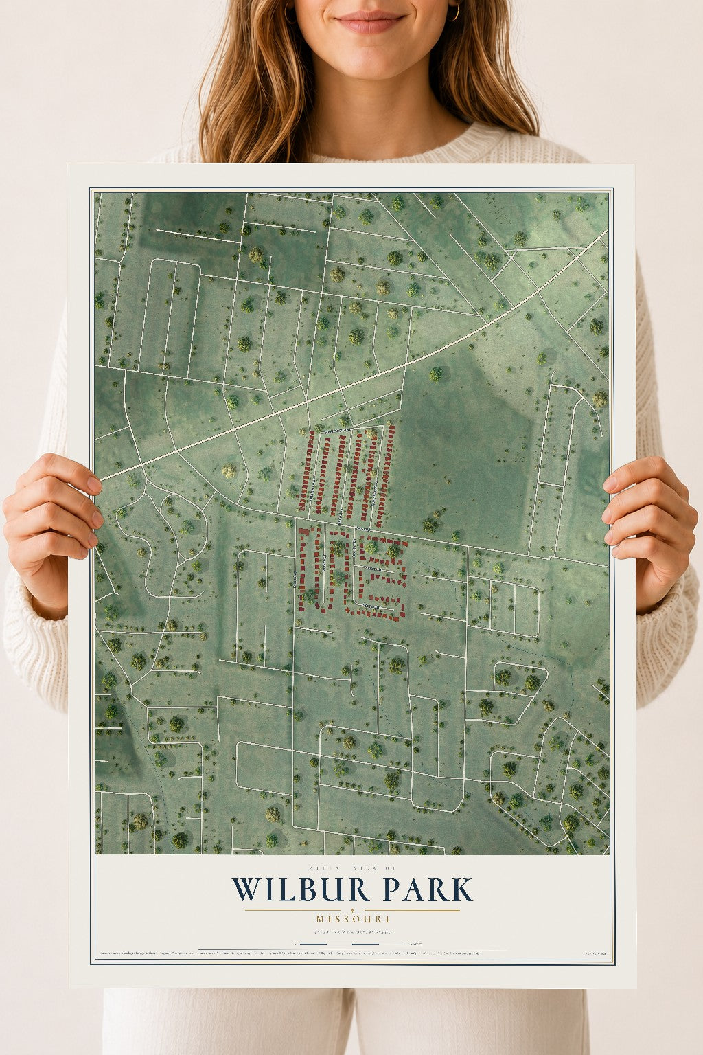 Map of Wilbur Park, Missouri, 18 x 24 inch unframed archival matte print