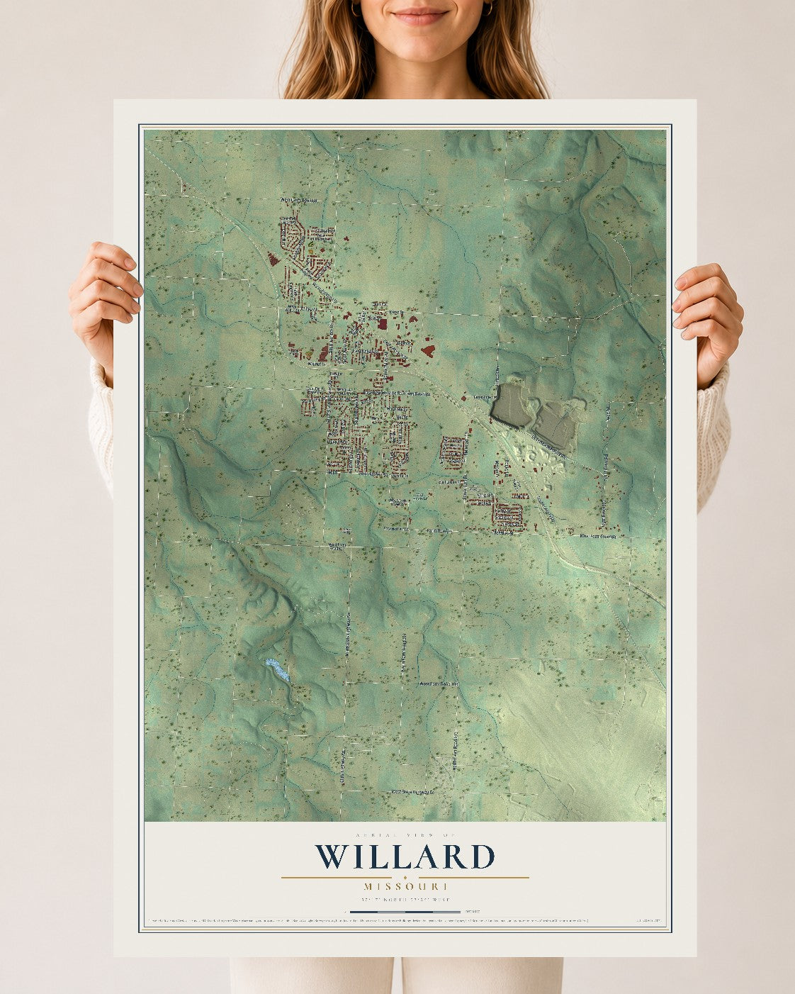 Map of Willard, Missouri, 24 x 36 inch unframed archival matte print