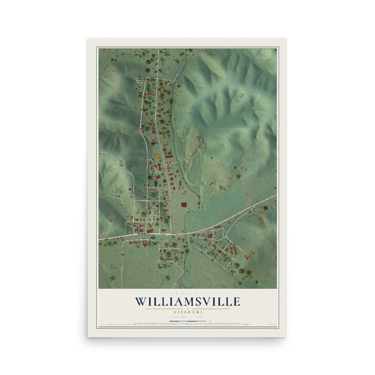 Map of Williamsville, Missouri, 12 x 18 inch unframed archival matte print
